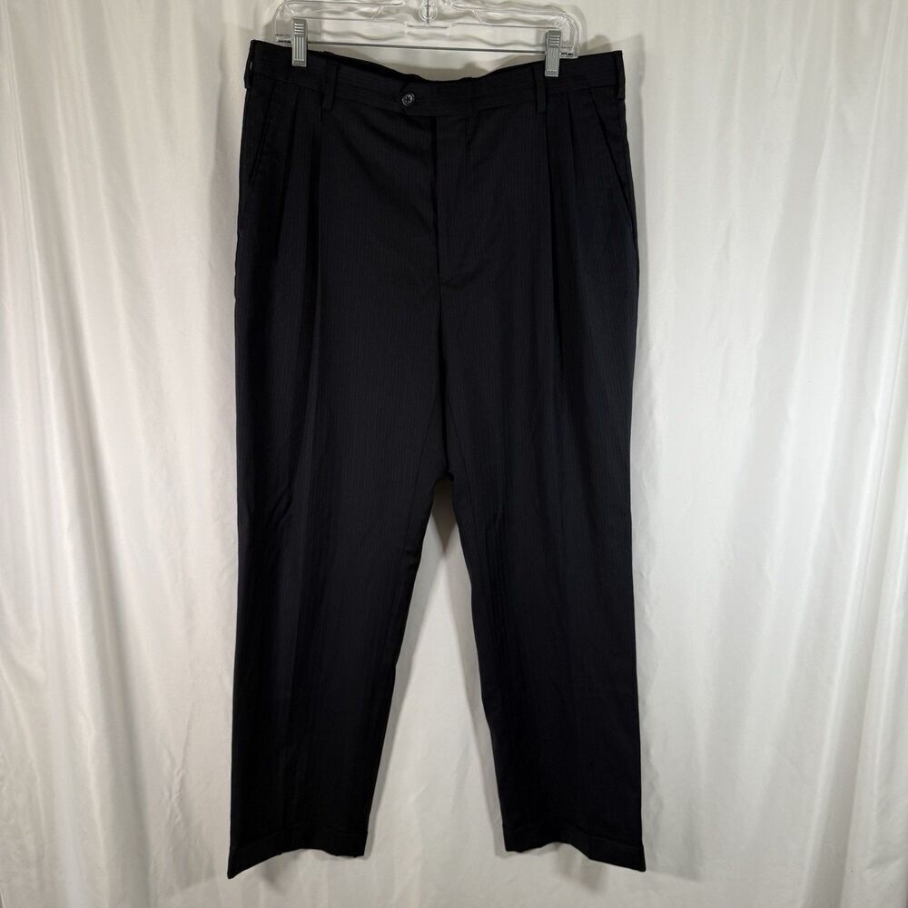 Brooks Brothers Madison Dress Pants42R/36 Blue Striped 100% Wool Pleated Pockets